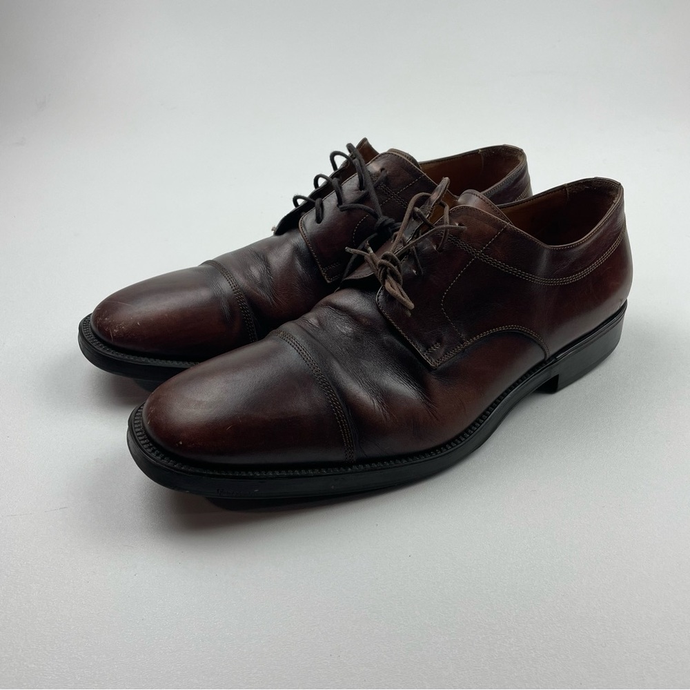 Santoni Cap Toe Oxford Derby Shoe Burgundy Leather Mens US Size 11.5 M